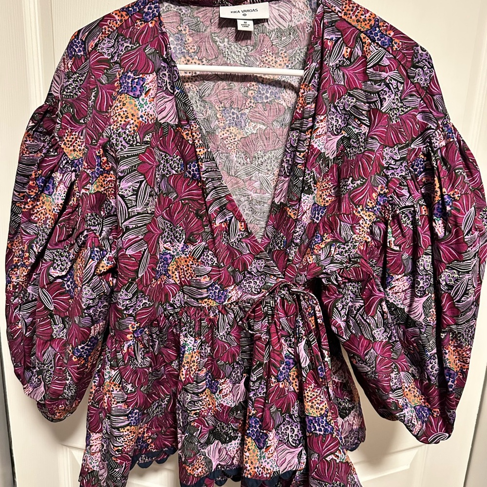 Kika Vargas Multicolor Floral Puff Sleeve Blouse